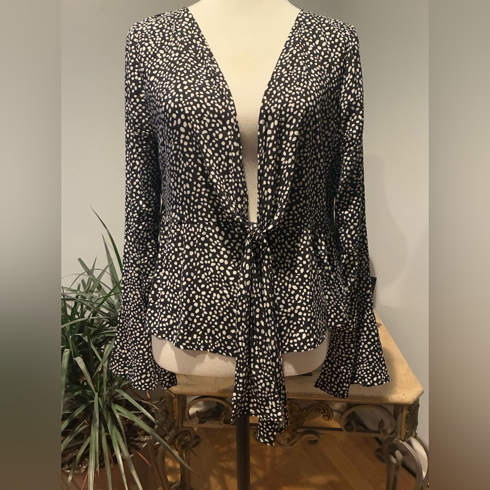 We My People-USA Made Sz.L Blouse Plunging neckline Flared Sleeves Black/White